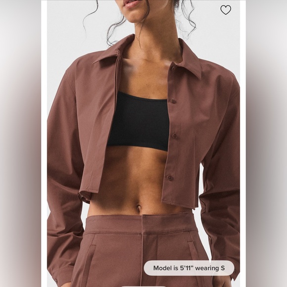 Alo Cropped Take Me Out Button Up cherry cola size Small - Picture 1 of 6